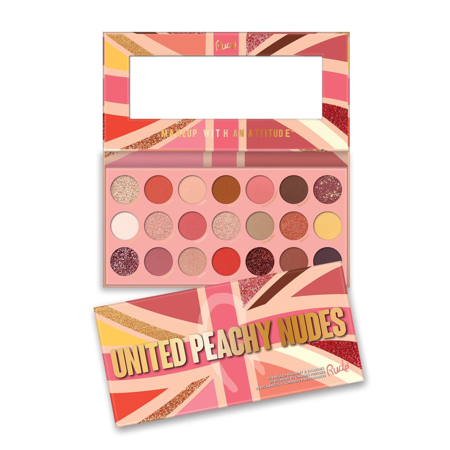 United Peachy Nudes - Palette de 21 pigments et ombres pressés Rude Cosmetics