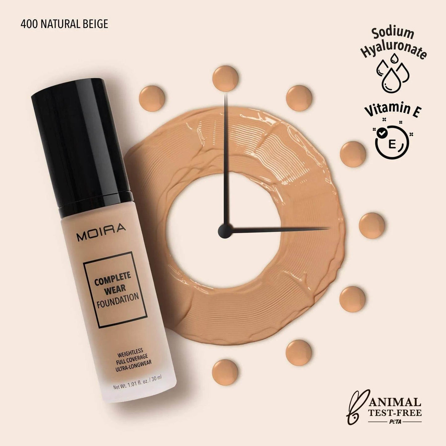 Fond de teint Complete Wear - 400 Natural Beige - 30 ml Moira Cosmetics