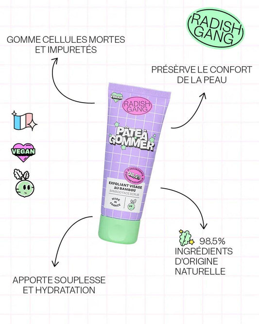 Pâte à gommer - Exfoliant visage bambou - Nettoyant visage