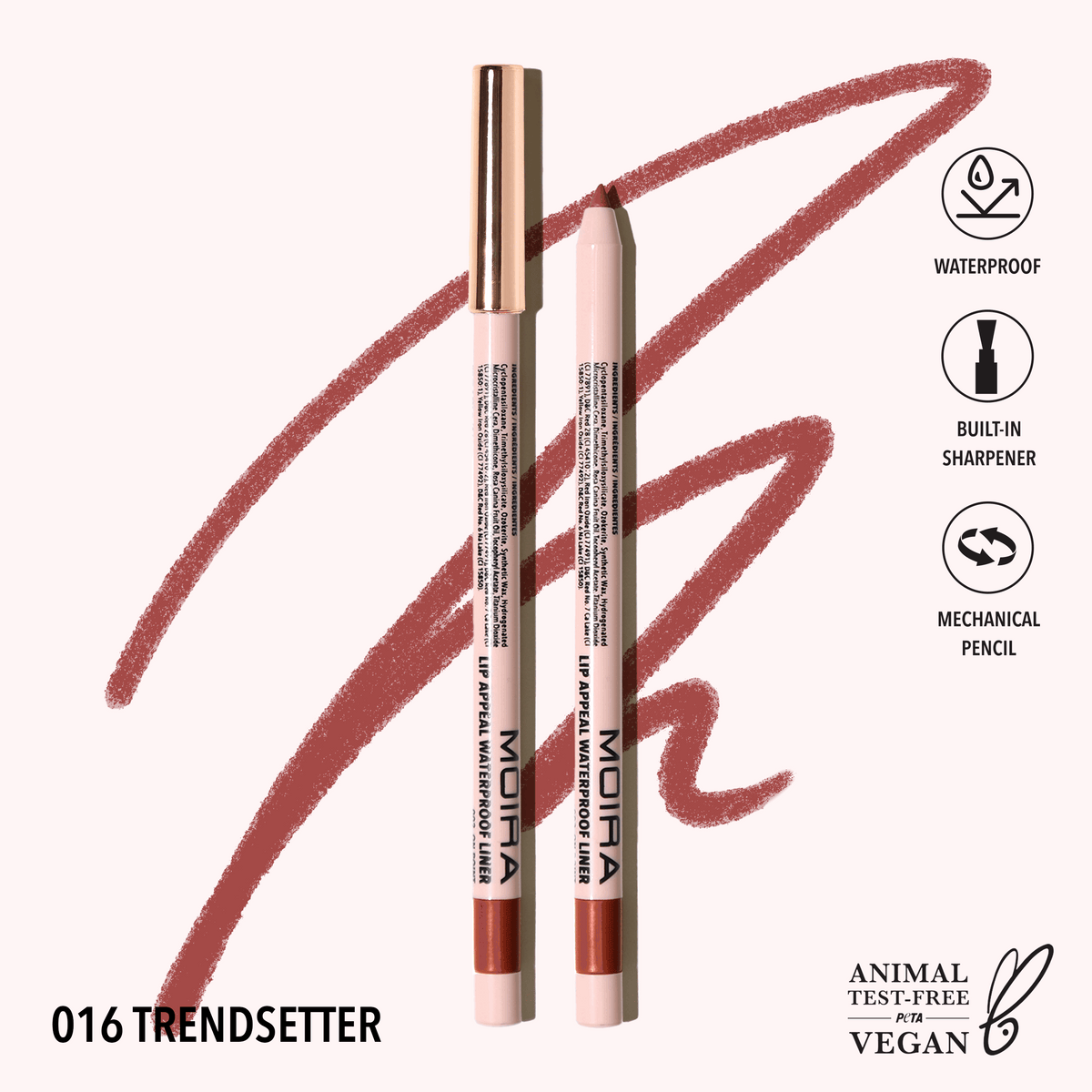 Doublure imperméable Lip Appeal 016, Trendsetter Moira Cosmetics
